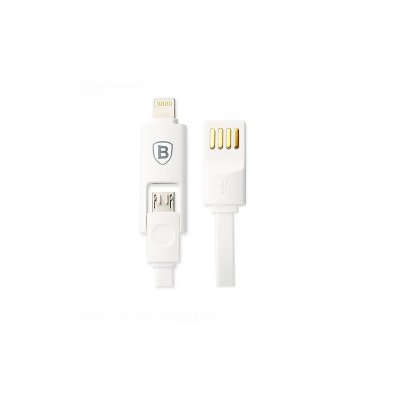 Câble plat blanc USB / Micro USB + adaptateur Lightning