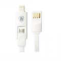 Câble plat blanc USB / Micro USB + adaptateur Lightning