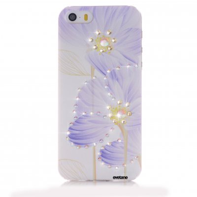 Coque fleurs violette à strass pour Apple iPhone 5/5S