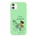 Coque iPhone 11 Silicone Liquide Douce vert pâle Paris à Bicyclette Ecriture Tendance et Design La Coque Francaise