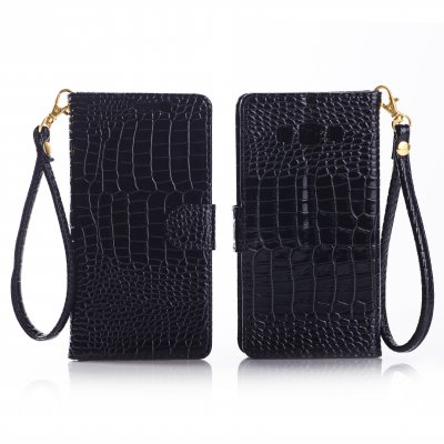 Etui livre croco glossy noir pour Samsung Galaxy A7