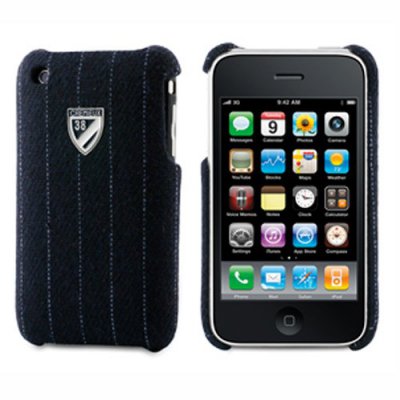 Coque arriere Cremieux tissus Derby bleu film protection ecran inclus iPhone 3G/3GS