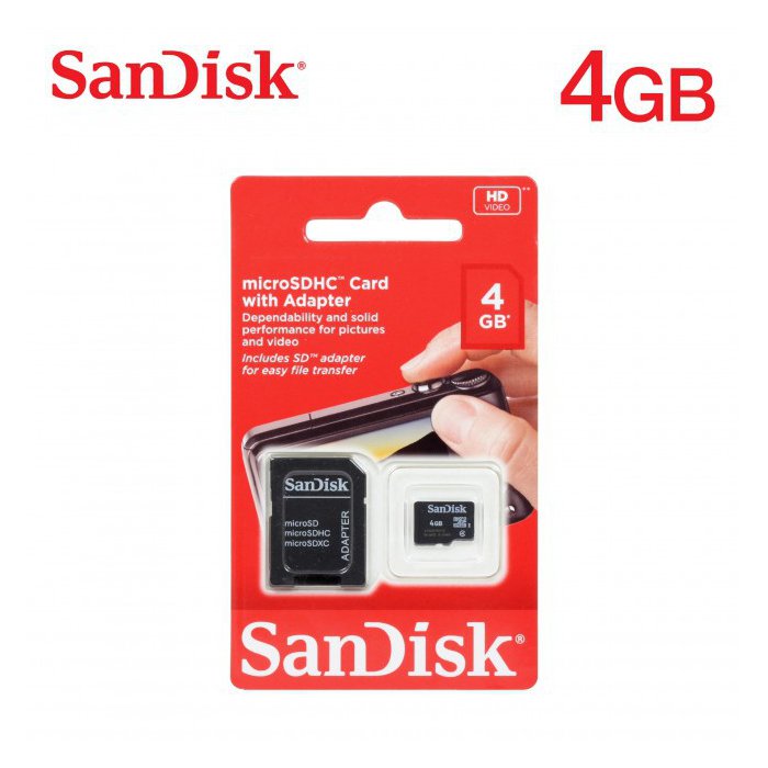 SANDISK Carte microSD 4Go SanDisk + adaptateur SD class 4