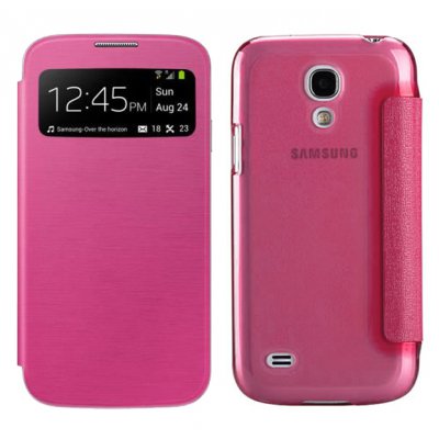 Etui livre avec fenêtre rose fushia dos transparent pour Samsung Galaxy S4 mini