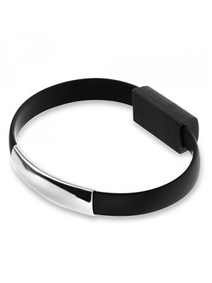 Bracelet câble de charge et synchronisation noir argenté USB / Lightning