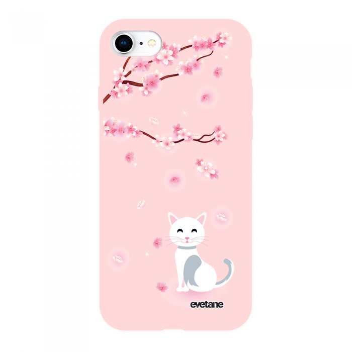 Coque Iphone 7 8 Iphone Se Silicone Liquide Douce Rose Pale Chat Et Fleurs Ecriture Tendance Et Design Evetane Coquediscount