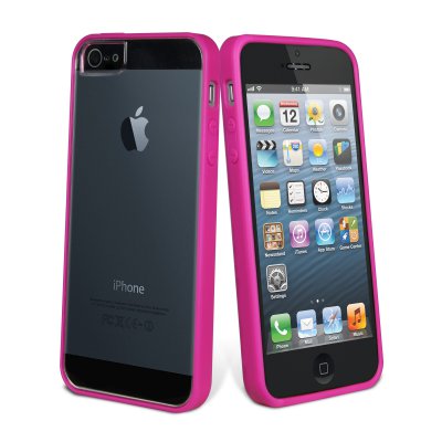 Housse Muvit silicone bimatiere rose pour iPhone 5 / 5S avec protection ecran