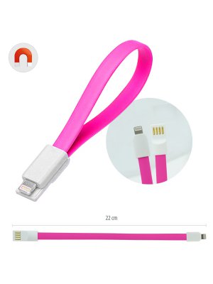 Câble plat magnétique USB/Lightning 20 Cm Rose