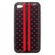 Coque bi matieres noire et rouge avec etoiles micro perforées et motifs racing pour iPhone 4