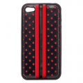 Coque bi matieres noire et rouge avec etoiles micro perforées et motifs racing pour iPhone 4 / 4S