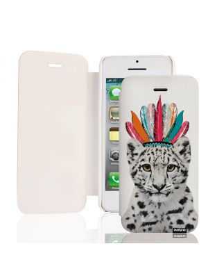 Etui de protection effet cuir iPhone 4/4s - Blanc et gris