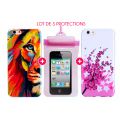 Pack essentiel pour iPhone 6+/6S+ : Coque Lion Color + Coque Fleur + Pochette Waterproof