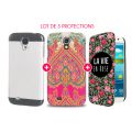 Pack 3 Protections Fashions pour Samsung Galaxy S4 : Coque Accessoirise + Coque Glam transparente grise + Etui à rabat La Vie En