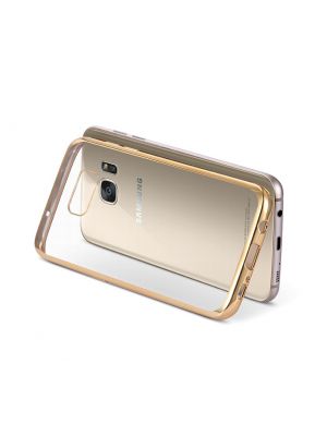 Coque silicone transparente avec bumper gold pour Samung Galaxy S7 Edge