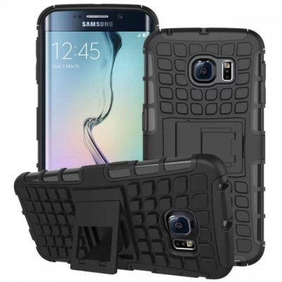 Coque anti-choc noire avec stand pour Samsung Galaxy S6 Edge