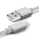 Câble USB Lightning nylon silver pour iPhone 5/5C/5S/6/6S/6+/6S+ & iPad 4/Mini/Air