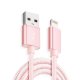 Câble USB Lightning nylon rose pour iPhone 5/5C/5S/6/6S/6+/6S+ & iPad 4/Mini/Air