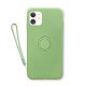 Coque iPhone 11 silicone liquide vert ring et dragonne