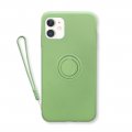 Coque iPhone 11 silicone liquide vert ring et dragonne