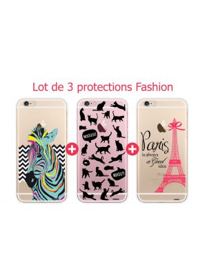 Lot de 3 coques transparentes Fashion pour iPhone 6/6S