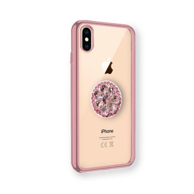 Coque iPhone X/XS silicone transparent contour rose gold avec dragonne strass