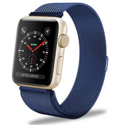 Bracelet  38-40 mm compatible avec Apple Watch métalisé bleu marine (Vendu sans la montre)