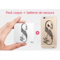 Pack essentiel motif Love Life iPhone 6/6S : Batterie de secours 2600mAh + Coque transparente