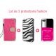 Pack 3 protections Fashions pour iPhone 4/4S : Etui à rabat Croco Rose + Coque Zèbre + Coque Vernis
