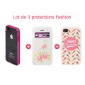 Pack 3 protections Fashions pour iPhone 4/4S : Coque bumper Rose + Etui à rabat avec strass + Coque Ice Cream