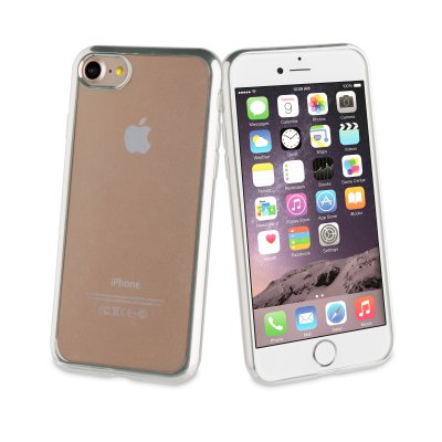 Coque silicone souple transparente avec bumper silver pour iPhone 7