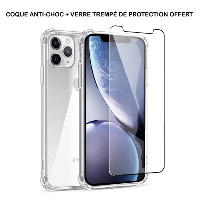 Coque iPhone 11 Pro Max anti-choc transparente et vitre de protection en verre transparente