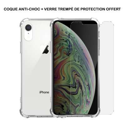 Coque iPhone XR anti-choc transparente et vitre de protection en verre transparente
