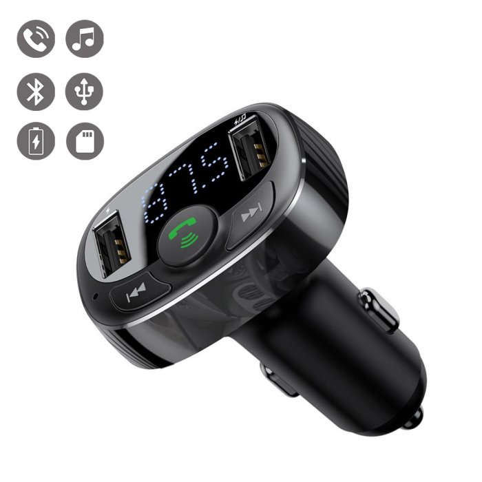 Noir Transmetteur FM Bluetooth pour voiture BC33 Lecteur MP3 de voiture MP3 Transmetteur FM Bluetooth Chargeur de voiture Transmetteur FM Bluetooth Appels mains libres Accessoires de voiture 