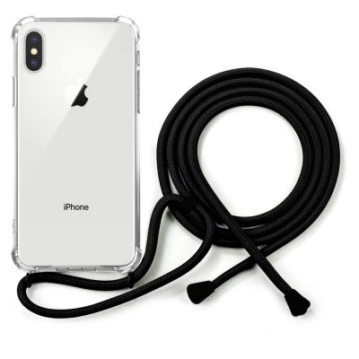 Coque iPhone XS Max anti-choc silicone avec cordon noir 
