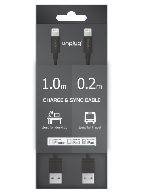 Unplug Cable Lightning Mfi Noir 0.2 Et 1m** Coquediscount
