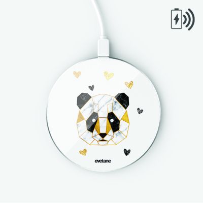 Chargeur Induction blanc Panda Géométrique Ecriture Tendance et Design Evetane