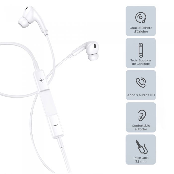 Écouteurs filaire universels intra auriculaire pour Apple iphone Téléphone  Blanc - Ecouteurs