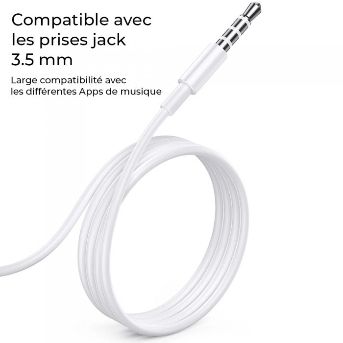 Ecouteur filaire jack 3.5mm blanc intra-auriculaires pour smartphone et  tablette