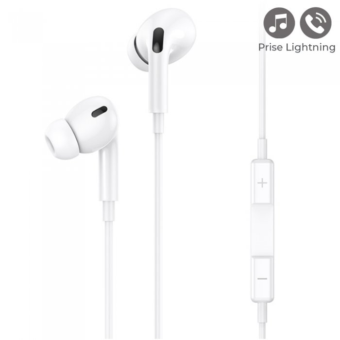 Écouteurs filaires intra-auriculaires avec prise Lightning et microphone  1,2 m- blanc - Coquediscount