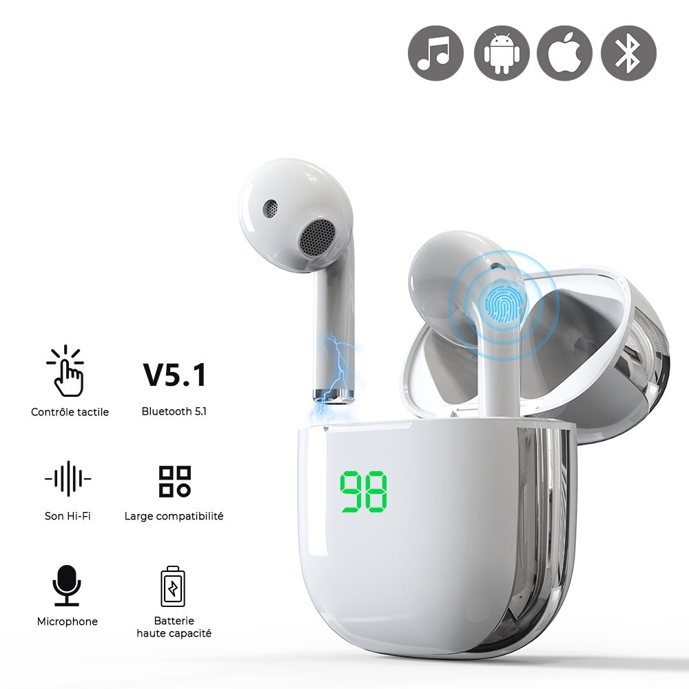 Ecouteurs Bluetooth Sans Fil - Blanc - JGCI - 100fran SHOP