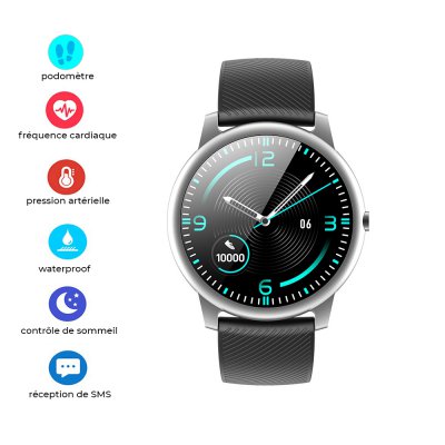 Montre connectée avec étanchéité IP68 et podomètre Countour Argent