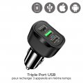 Chargeur allume-cigare avec 3 ports USB Noir