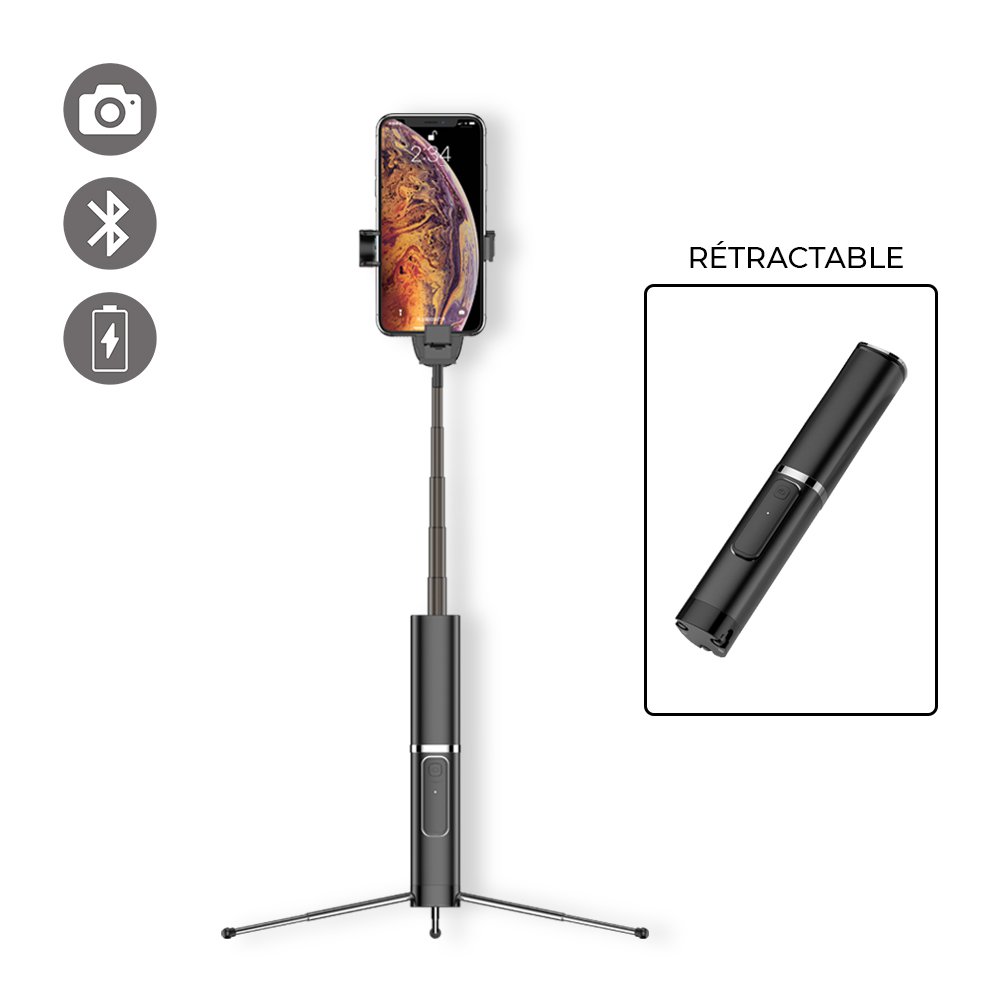 Perche Selfie Bluetooth avec fonction Trépied + Télécommande sans fil -  Linq - Noir - Français