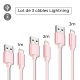 Lot 3 câbles Lightning 1 m-2m-3m rose