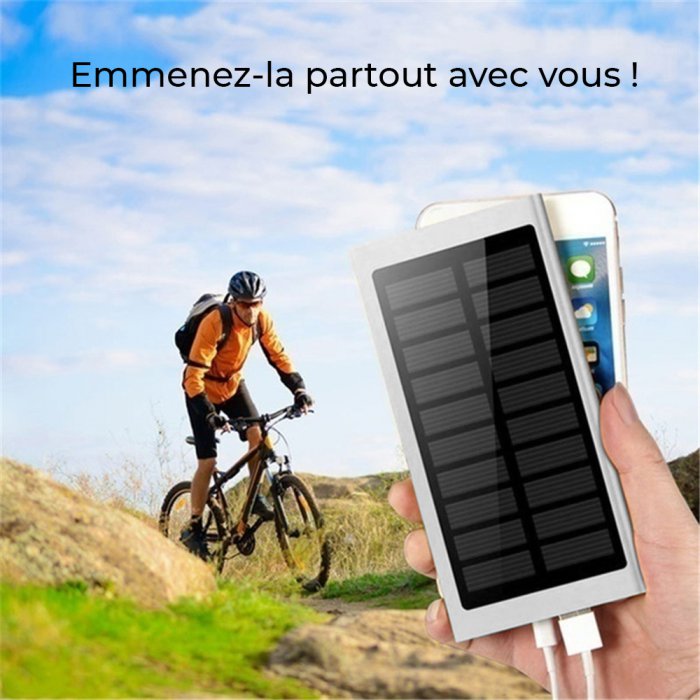Batterie Portable solaire 8000 mAh étanche charge rapide lumiere LEDargent métalisé Coquediscount