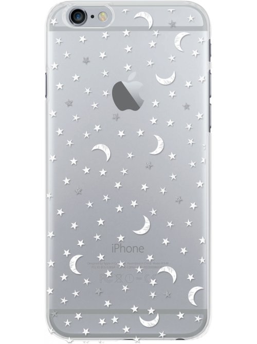 Coque semi-rigide transparente motifs étoiles et lune pour iPhone 6/6S