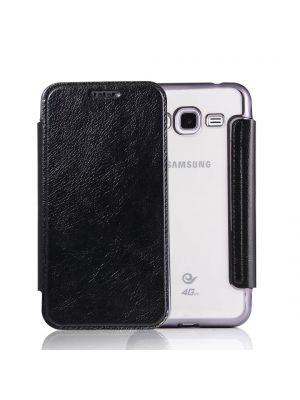 Etui à clapet en simili-cuir avec coque arrière/ bumper Black pour Samsung Galaxy J3 2016